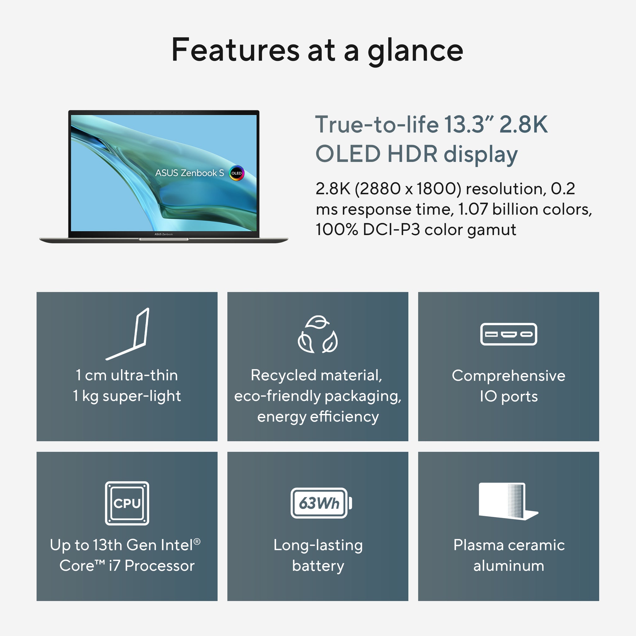 ASUS Zenbook S 13 OLED UX5304VA-NQ185X 13.3 Inch 2.8k OLED Laptop