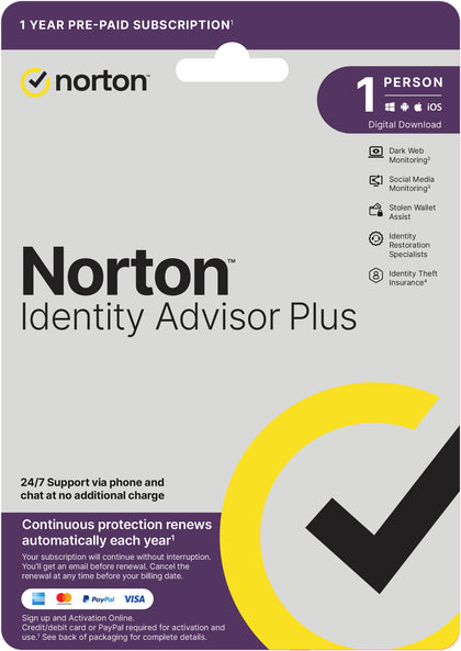 Norton Identity Advisor Plus 2023 1 Person 1 Year Subscription