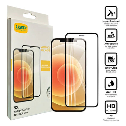 USP Apple iPhone 16 Plus / iPhone 15 Plus (6.7') Armor Glass Full Cover Screen Protector - 5X Anti Scratch Technology, Perfectly Fit Curves