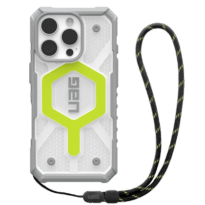 UAG Pathfinder Clear MagSafe Apple iPhone 16 Pro Max (6.9') Rugged Case + Black Neon Lanyard - Active Neon (1144651BV01), 10 Years Warranty