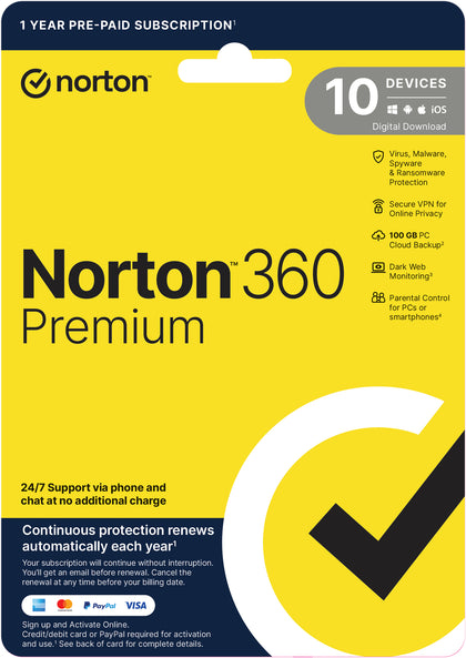 Norton 360 Premium 2023 10 Devices 1 Year Subscription