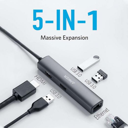 ANKER PowerExpand+ 5-in-1 USB-C Ethernet Hub - Metal Gray