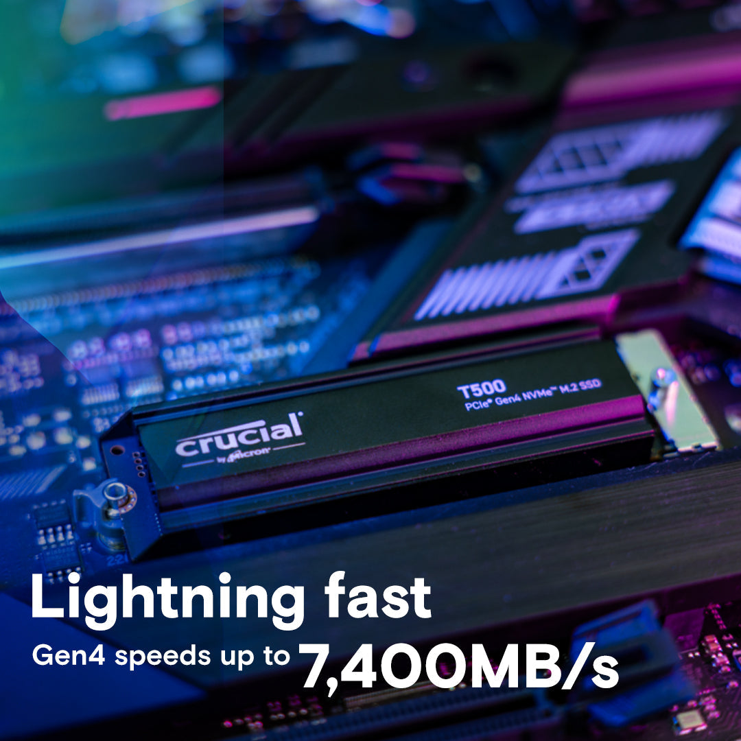 Crucial T500 2TB PCIe Gen4 NVMe M.2 Internal SSD with heatsink