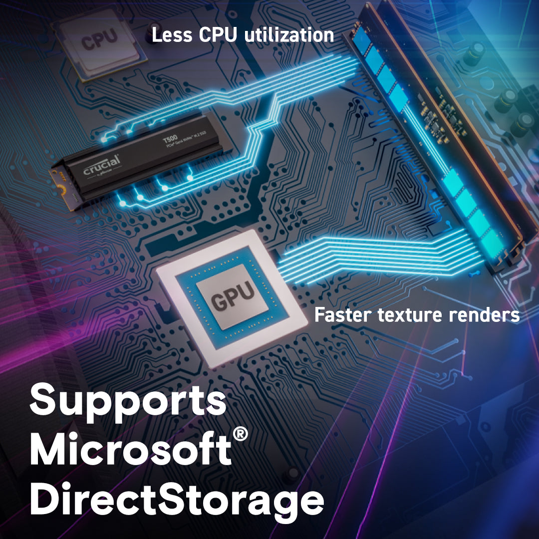 Crucial T500 2TB PCIe Gen4 NVMe M.2 Internal SSD with heatsink