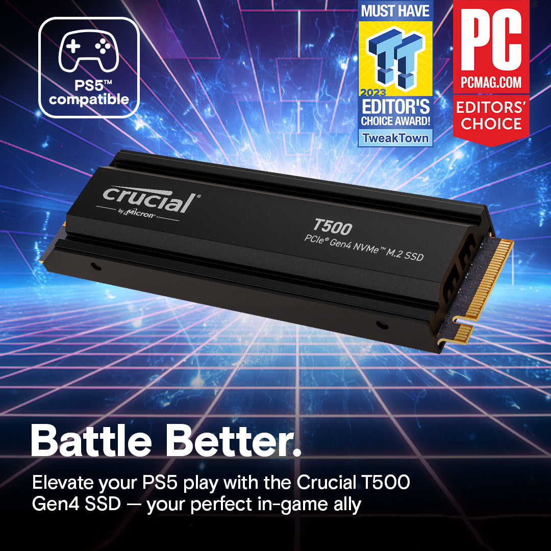 Crucial T500 2TB PCIe Gen4 NVMe M.2 Internal SSD with heatsink