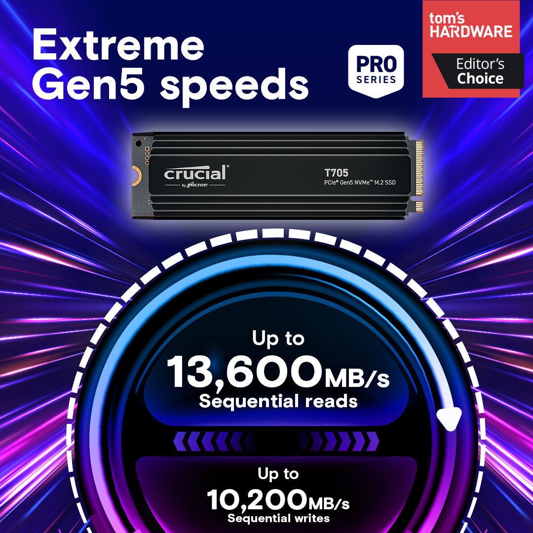 Crucial T705 4TB PCIe Gen5 NVMe M.2 Internal SSD